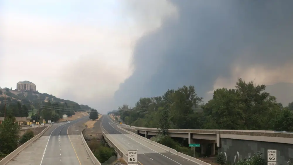 A highway in Southern Oregon during the Almeda fire in September 2020. (Photo courtesy of Oregon Department of Transportation/Flickr)