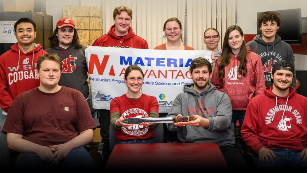 Members of the WSU Material Advantage Club designed and forged a xiphos, a short, double-edged sword widely used throughout ancient Greece and the Mediterranean during the first millennium BC (photo by Shelly Hanks, WSU Photo Services).