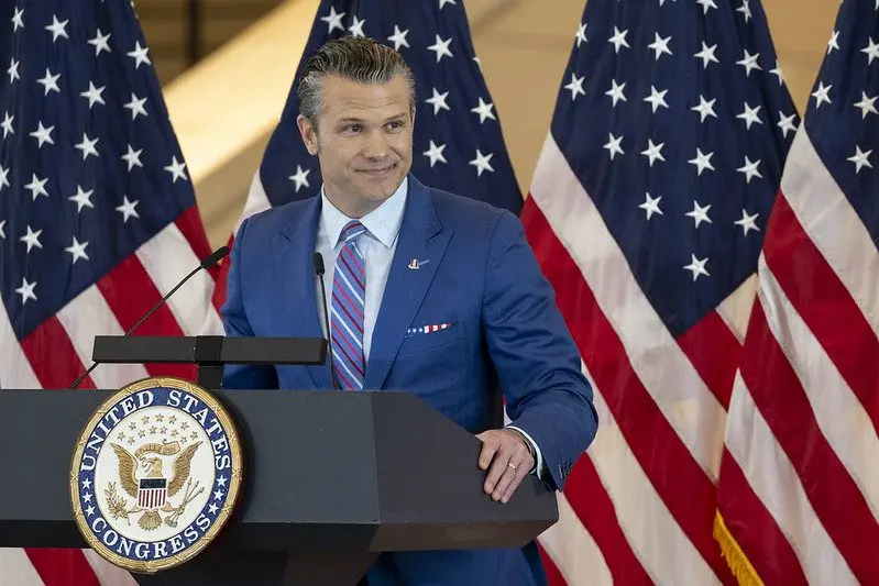Defense Secretary Pete Hegseth delivers remarks during a Congressional Gold Medal ceremony in Washington, June 26, 2025. Photo: U.S. Navy Petty Officer 1st Class Alexander Kubitza / U.S. Department of Defense via Flickr / Public Domain
