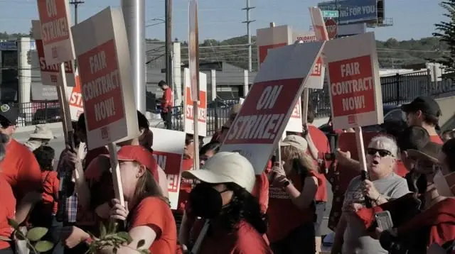 Teachers and supporters gather in Seattle, holding signs that read "On Strike" and "Fair Contract Now." Photo: Spencer Pauley / The Center Square