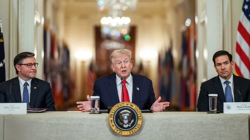 President Donald J. Trump delivers remarks during a Saving College Sports roundtable, Friday, March 6, 2026, in the East Room of the White House. (Official White House Photo by Daniel Torok)