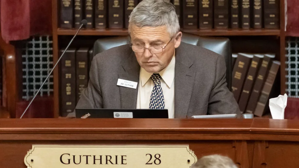 Sen. Jim Guthrie, R, McCammon, at the Idaho Capitol on April 6, 2021. (Otto Kitsinger for Idaho Capital Sun)