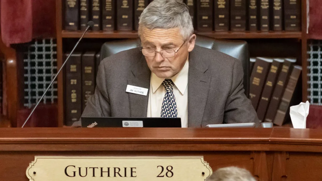 Sen. Jim Guthrie, R, McCammon, at the Idaho Capitol on April 6, 2021. (Otto Kitsinger for Idaho Capital Sun)