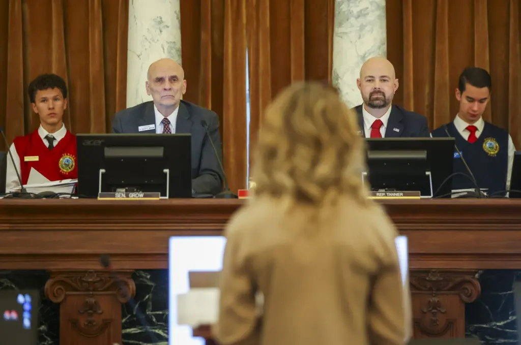 Joint Finance-Appropriations Committee co-chairmen Scott Grow, R-Eagle, and Josh Tanner, R-Eagle, preside over the committee’s first meeting of the legislative session on Jan. 13, 2026, at the State Capitol Building in Boise. (Photo by Pat Sutphin for the Idaho Capital Sun)