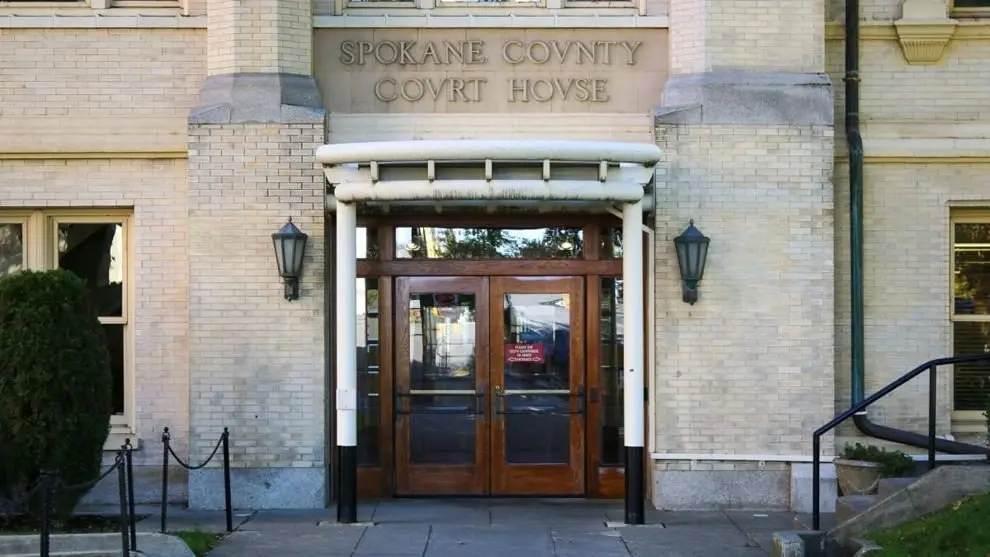 The entrance doors of the Spokane County Courthouse are seen. Photo: Tim Clouser / The Center Square