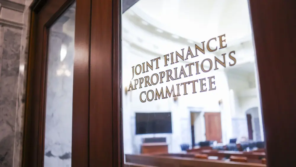The entrance to the Idaho Legislature’s Joint Finance-Appropriations Committee room as seen on March 16, 2026, at the State Capitol Building in Boise. (Photo by Pat Sutphin for the Idaho Capital Sun)