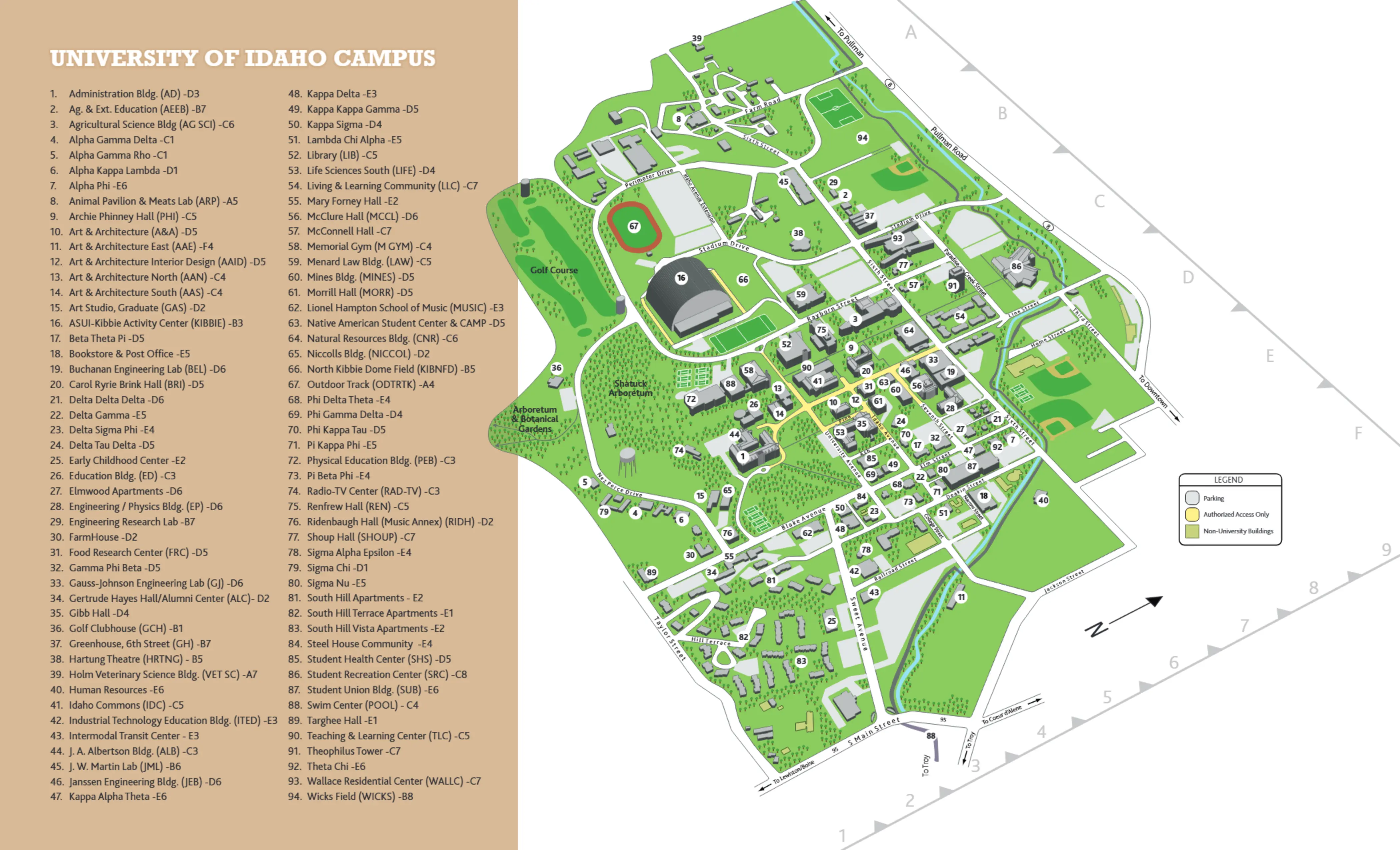 Map of the University of Idaho campus . — University of Idaho