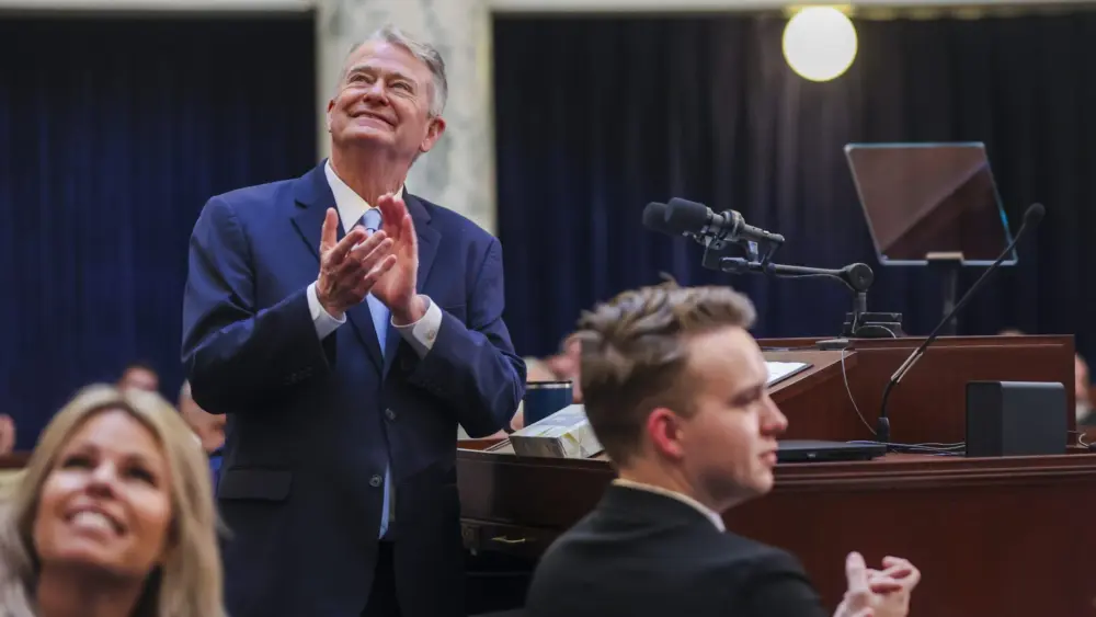 Idaho Republican Gov. Brad Little gives his State of the State Address from the House chambers on Jan. 12, 2026, at the State Capitol Building in Boise. (Photo by Pat Sutphin for the Idaho Capital Sun)