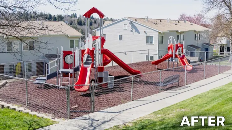 Playgrounds at all WSU-owned family and graduate apartments received substantial equipment upgrades as demonstrated in these before and after photos of the playground at Yakama Village.