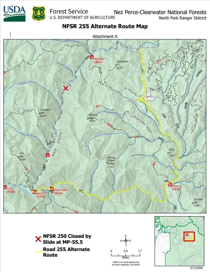 Map showing the slide and alternative routes