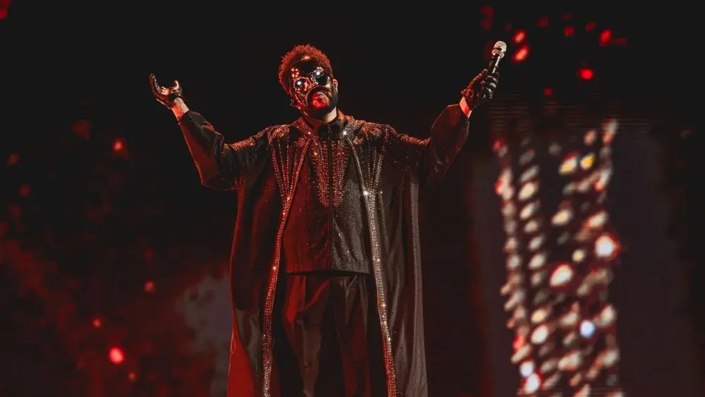 The Weeknd performs on stage at Lincoln Financial Field during the "After Hours til Dawn Stadium Tour." Philadelphia^ PA USA - July 30^ 2025