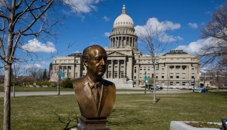 In 2018, Capitol Park near the Idaho Statehouse was renamed to honor former Idaho Gov. Cecil Andrus. Former Boise Mayor David Bieter officially renamed the park at a celebration attended by about 300 people, including members of the Andrus family. (Photo by Otto Kitsinger for Idaho Capital Sun)