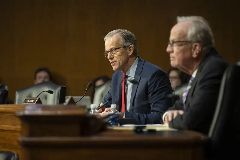 Senate Majority Leader John Thune speaks during a Senate hearing, Jan. 23, 2025. Photo: Tom Witham / U.S. Department of Agriculture via Flickr / PDM 1.0