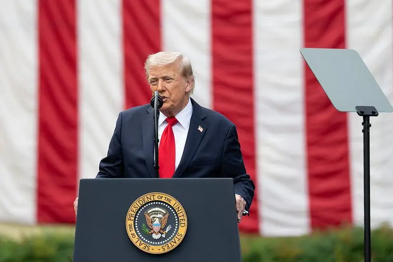 President Donald Trump attends an event at the Pentagon in Arlington, Va., to mark the 24th anniversary of the Sept. 11 attacks, 2025. Photo: Andrea Hanks / Official White House Photo via Flickr / United States Government Work