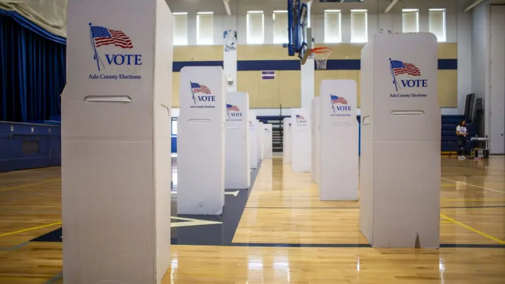 Voting booths await voters in the general election on Nov. 5, 2024, at North Junior High in Boise. (Pat Sutphin for the Idaho Capital Sun)