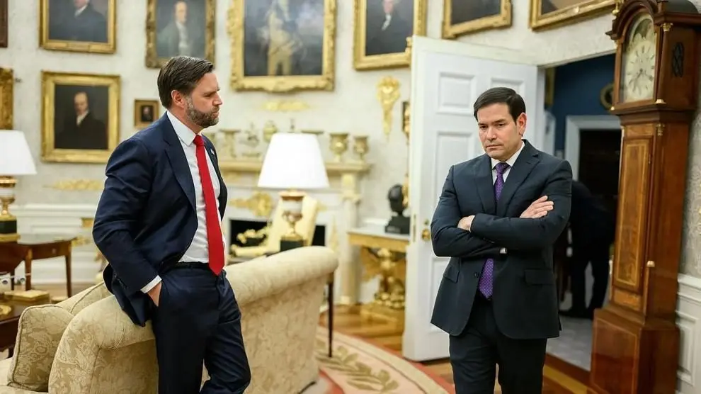 Secretary of State Marco Rubio talks with Vice President JD Vance in the Oval Office, Sept. 9, 2025. Photo: Daniel Torok / Official White House Photo via Flickr / United States Government Work