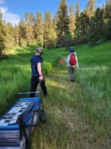 Researchers head out to gather samples for a study of the prevalence of hantavirus among rodents on the Palouse (photo by Pilar Fernandez, WSU).
