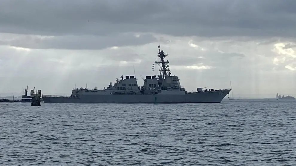 A U.S. Naval destroyer sails off the coast of San Diego. Photo: Sarah Roderick-Fitch / The Center Square