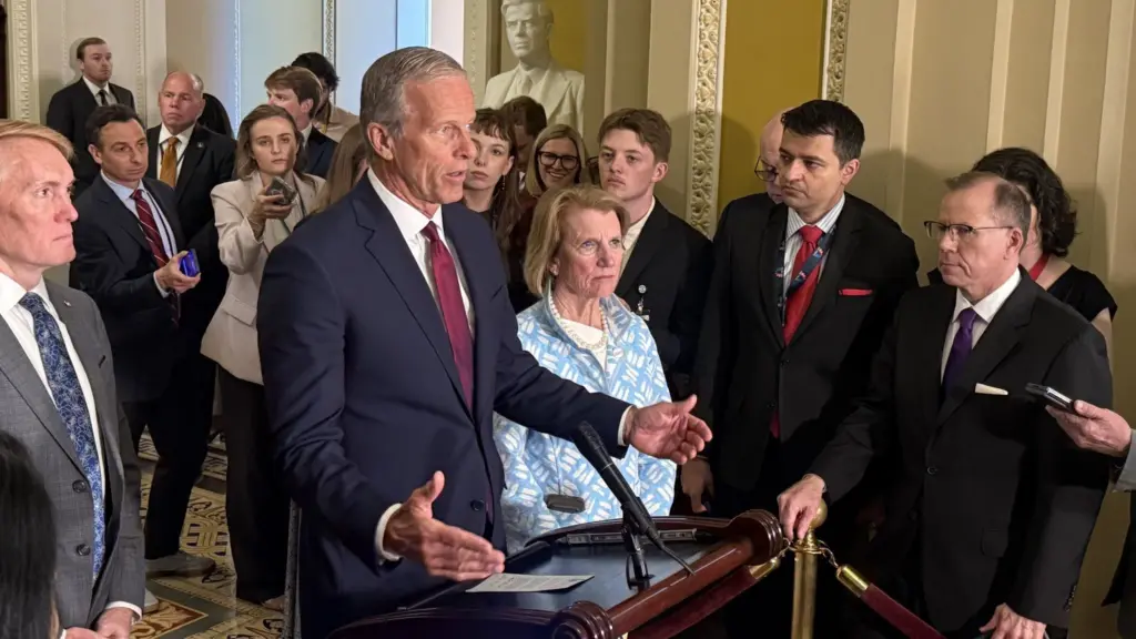 U.S. Senate Majority Leader John Thune speaks during a press conference in the U.S. Capitol on Tuesday, June 2, 2026. (Photo by Jennifer Shutt/States Newsroom)