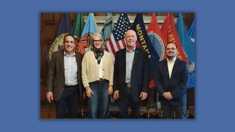 From left, John Janicki, Katy Janicki, Montana Gov. Greg Gianforte, and Nick Lavacca. Courtesy of the Office of Governor Greg Gianforte / Used with Permission