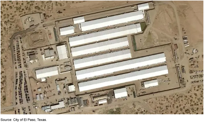 An aerial view of Camp East Montana, an immigrant detention center in El Paso, Texas. (Photo courtesy of Government Accountability Office)