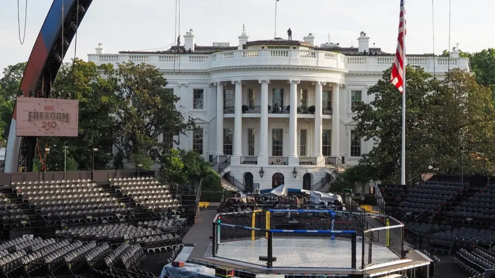 An Ultimate Fighting Championship ring on the White House South Lawn on Thursday, June 11, 2026. (Photo by Ashley Murray/States Newsroom)