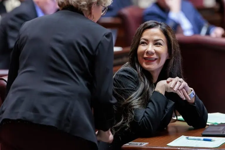 Washington state Sen. Nikki Torres, R-Pasco, on the floor of the Senate on March 9, 2026. (Photo courtesy of Legislative Support Services)