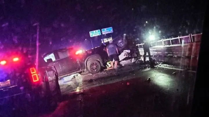 Emergency responders at the scene of a head-on crash on the Spalding Bridge over the Clearwater River Sunday night. The crash left two drivers injured and resulted in the arrest of a Washington man on suspicion of aggravated DUI. Photo credit: Rose Willis