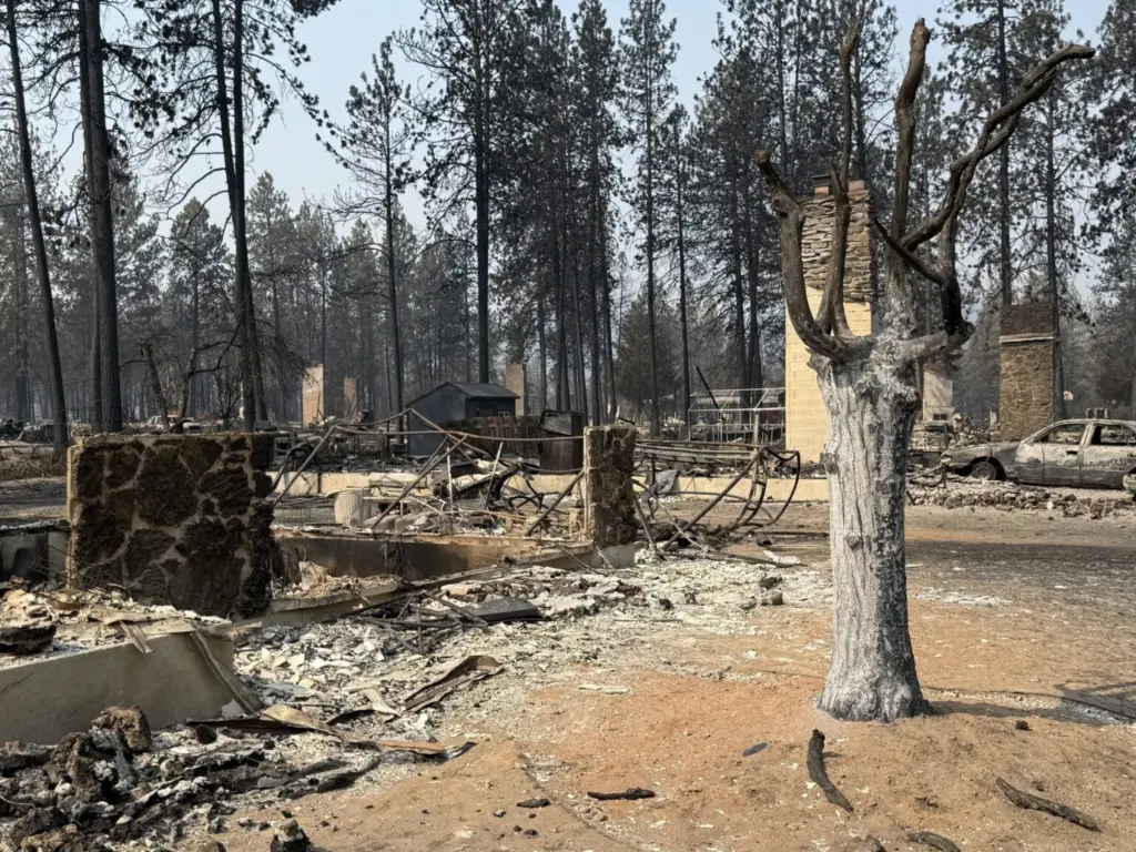 Damage from the fires in the Spokane area that began on Aug. 1, 2026. (Photo via Spokane Area Fires Facebook)