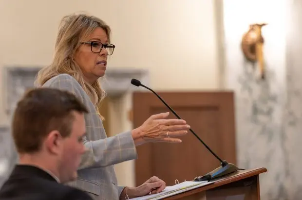 Superintendent of Public Instruction Debbie Critchfield speaks at a Joint Finance-Appropriations Committee meeting on Jan. 21, 2026. (Sean Dolan/EdNews)