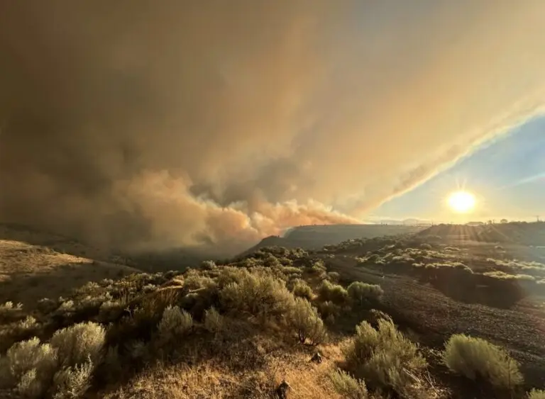 Wildfire smoke rolls over the skies near Warm Springs along U.S. Highway 26 on July 25, 2026. (Photo by Oregon Department of Transportation)
