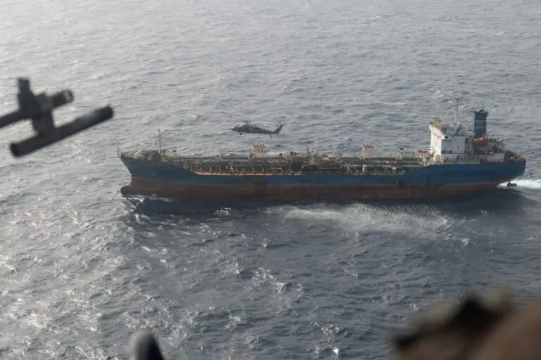 U.S. Marines from the 31st Marine Expeditionary Unit board M/T Celestial Sea, an Iranian-flagged commercial oil tanker suspected of attempting to violate the U.S. blockade by transiting toward an Iranian port, May 20, 2026. American forces released the vessel after searching and directing the ship’s crew to alter course. (U.S. Marine Corps Photo)