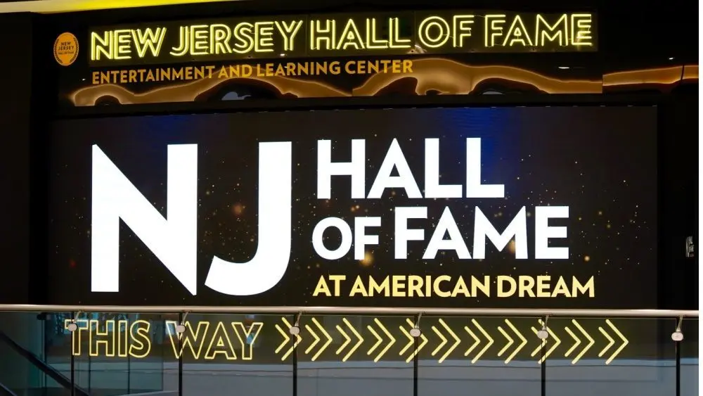 The New Jersey Hall of Fame which honors prominent New Jerseyans in the arts^ sports^ business and many other fields is located in the American Dream Mall. vEast Rutherford^ NJ^ USA - Sept. 16^ 2025