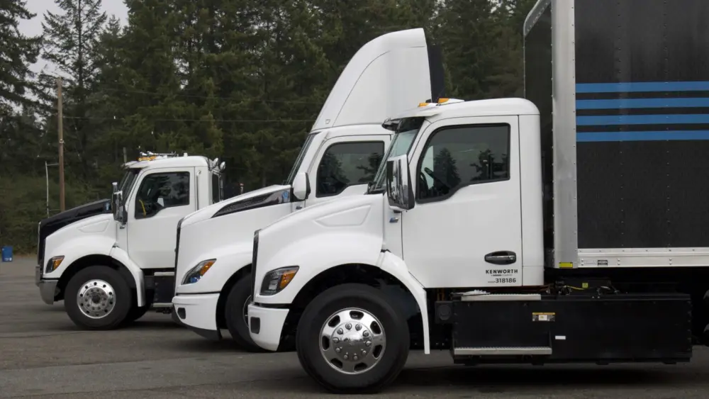 Kenworth electric heavy-duty trucks are among those available for the Washington Zero-Emission Program. (Photo by Aspen Ford/Washington State Standard)