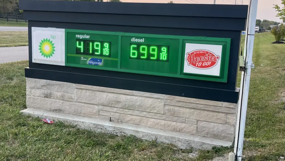 Gas and diesel prices in Indiana on Sept. 17, 2026. (Photo by Niki Kelly/Indiana Capital Chronicle)