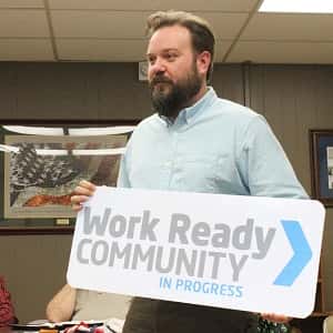 Josh Tubbs, Director of Marshall County Economic Development, presented the Fiscal Court with the Work-Ready Community In Progress certificate and signs that will be displayed in the county.
