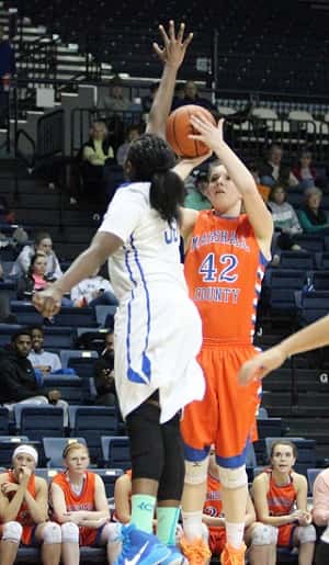 Hannah Langhi sank this shot on her way to a double-double 10 points and 10 rebounds.