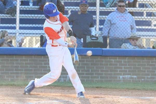 Blake Johnson, pictured here against Massac County, led off in the 8th inning with a triple against Caldwell County that set up the one run win.