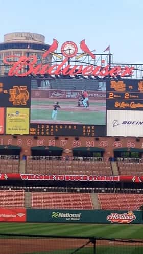 Cole Austin at bat and up on the big screen at Busch Stadium.