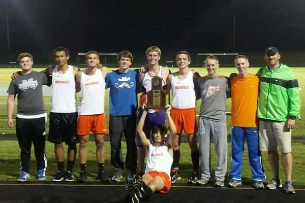 Several Marshals along with Head Coach Jared Rosa, accepted the Region 1 3A Track and Field Champions trophy.