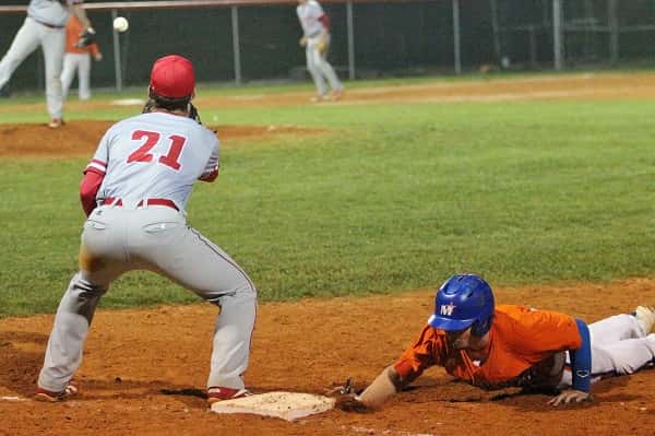 Calloway's pitcher made several attempts to pick Mason Wooten off at first.