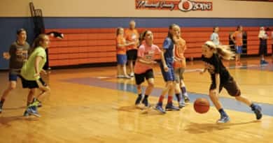 Middle school girls ran through plays during the camp.