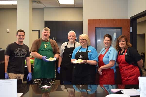 (L-R) CFSB Team Member Chefs Wes McGregor, Gary Clark and Michael Radcliffe. CFSB Team Member Chef Assistants Dallas Jo Young, Cindy Morgan, Jennifer Apple. Not pictured, Cari Holder)