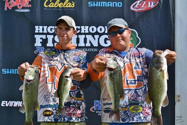 Colton Story (left) and Peyton Porter showing off their catch from Day 1 at the SAF High School Fishing Worlds in Florence, Alabama. Photos by SAF High School Fishing.