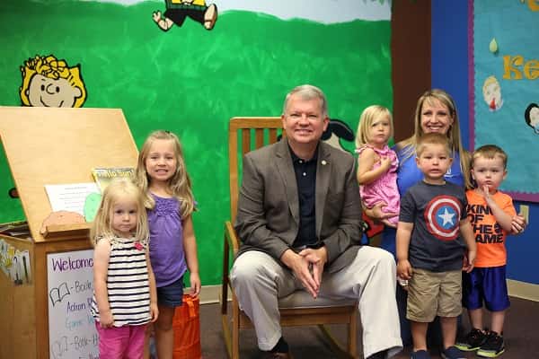 Benton Children's Librarian, Beth Kerrick and attendees of her weekly Mother Goose Program for ages 2-3 year olds