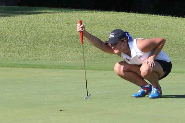 Bailey Tyree lined up her put on the 9th green at Calvert City Country Club in a match on Thursday.