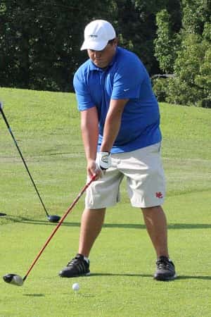 Peyton Porter on the 1st tee in Thursday's match at Calvert City Country Club.