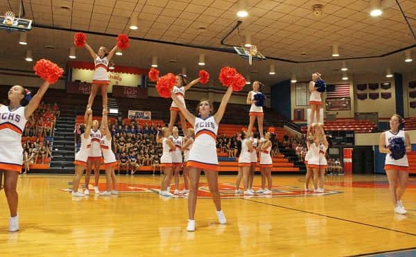 The MCHS Cheerleaders got the crowd in the spirit with a performance to kick off Meet the Marshals.
