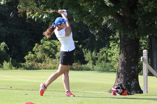 Bailey Tyree teeing off on the first hole at Calvert City Country Club.