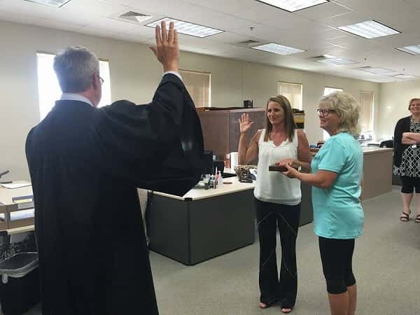 New Circuit Court Clerk Tiffany Griffith takes her oath of office Thursday.